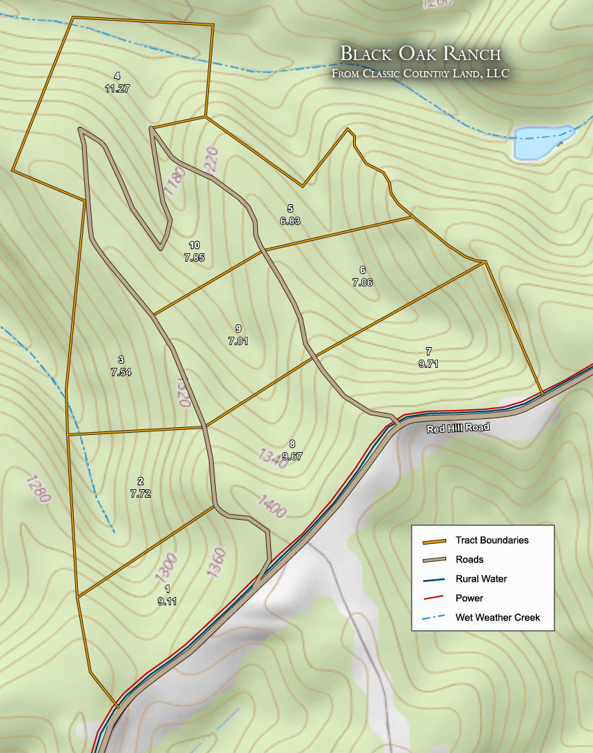 Black Oak Ranch topographic plat map