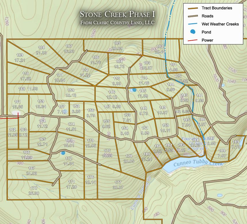 Stone Creek Phase I topographic plat map