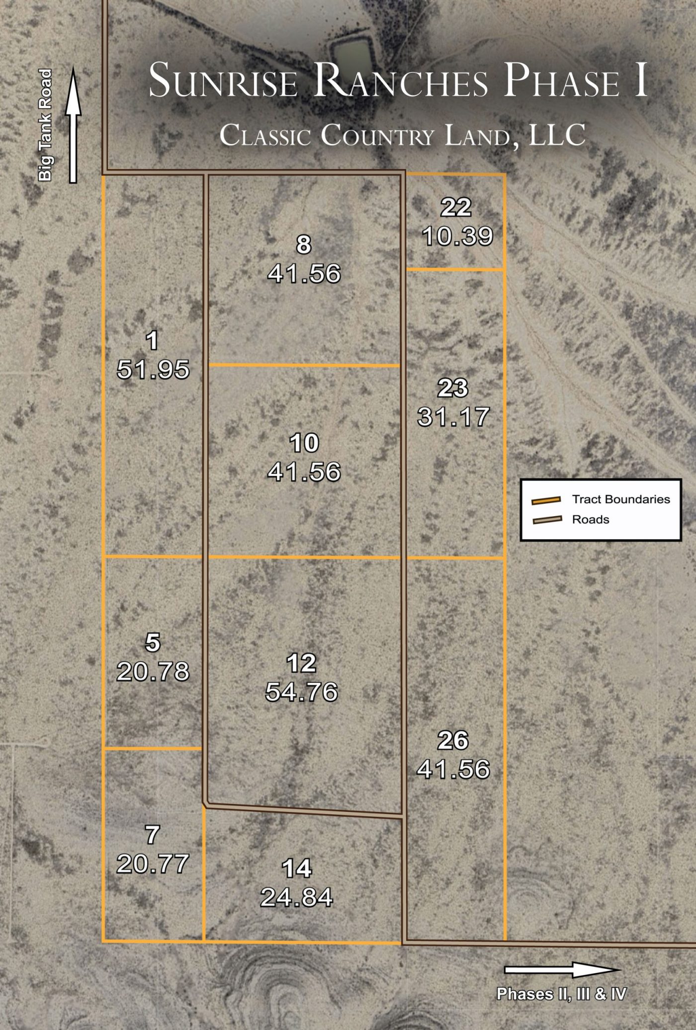 Sunrise Ranches Phase I satellite plat map