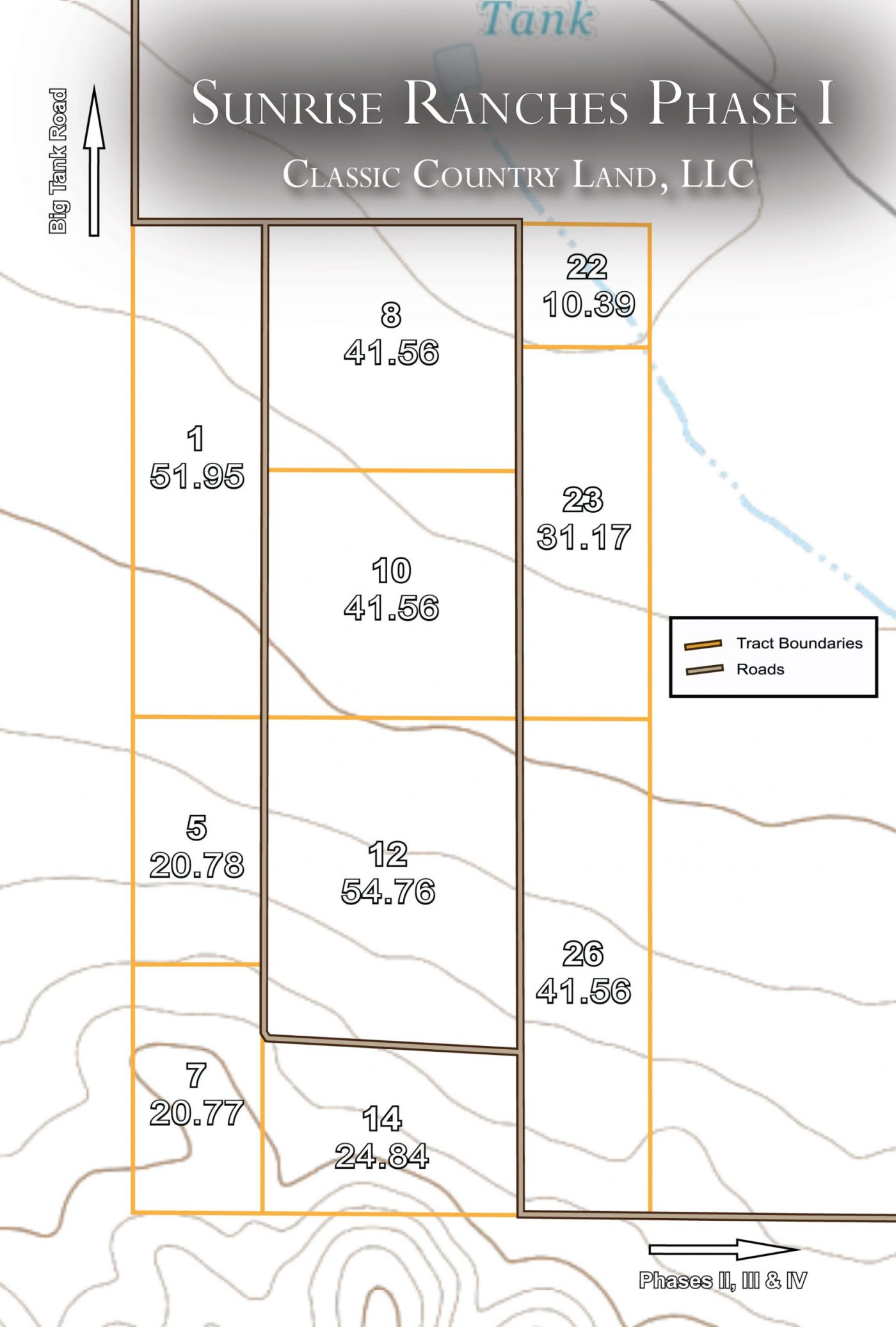 Sunrise Ranches Phase I topographic plat map