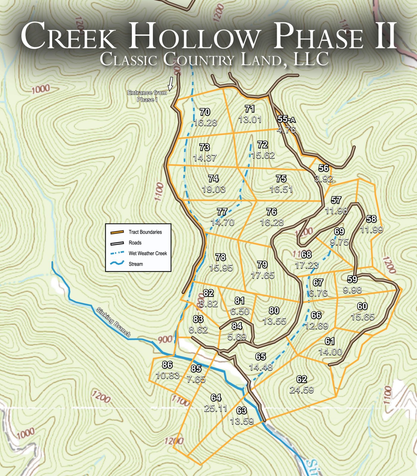 Creek Hollow Phase II topographic plat map