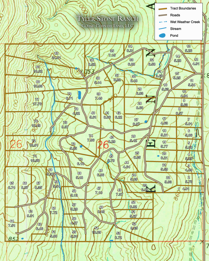 Tyler Stone Ranch topographic plat map