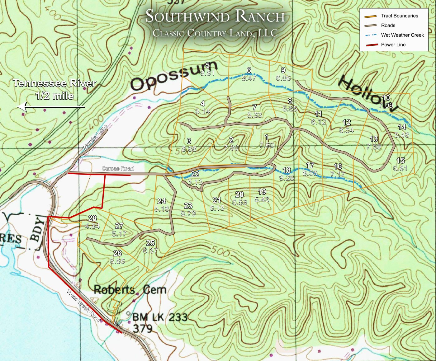 Southwind Ranch topographic plat map