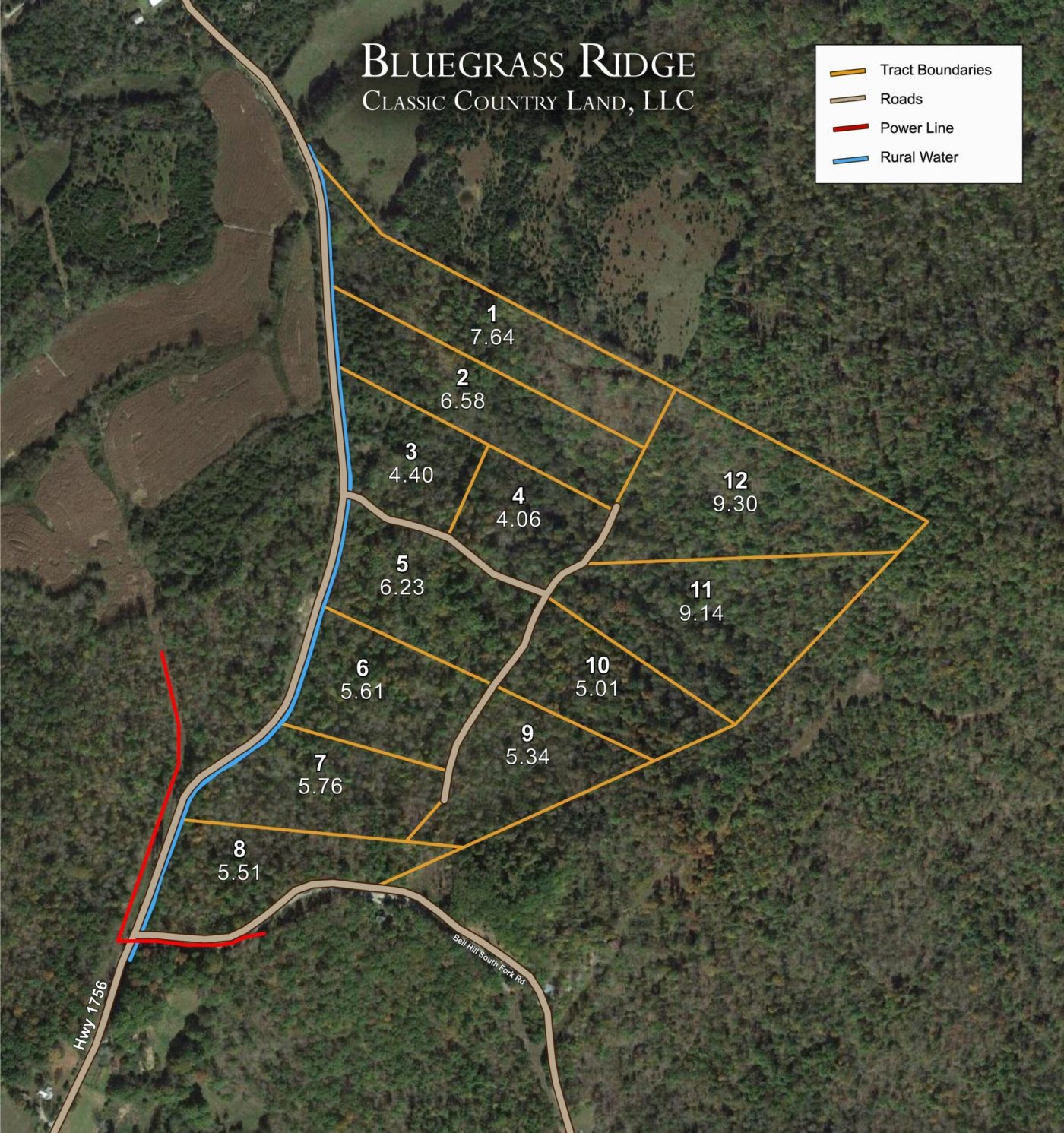 Bluegrass Ridge satellite plat map