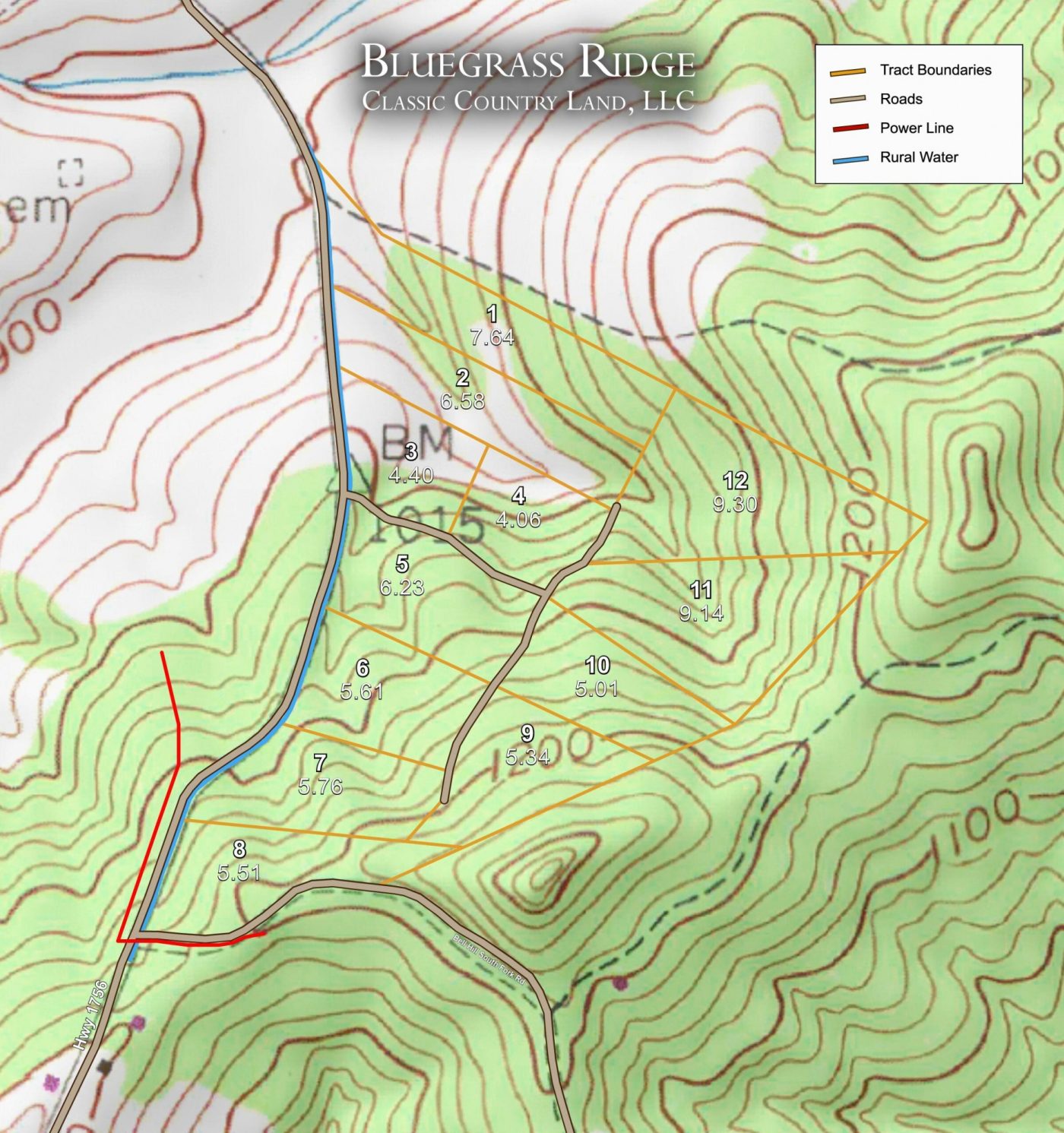 Bluegrass Ridge topographic plat map