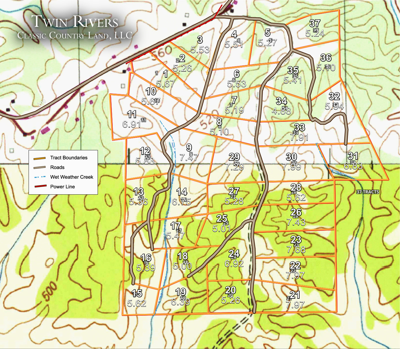 Twin Rivers topographic plat map