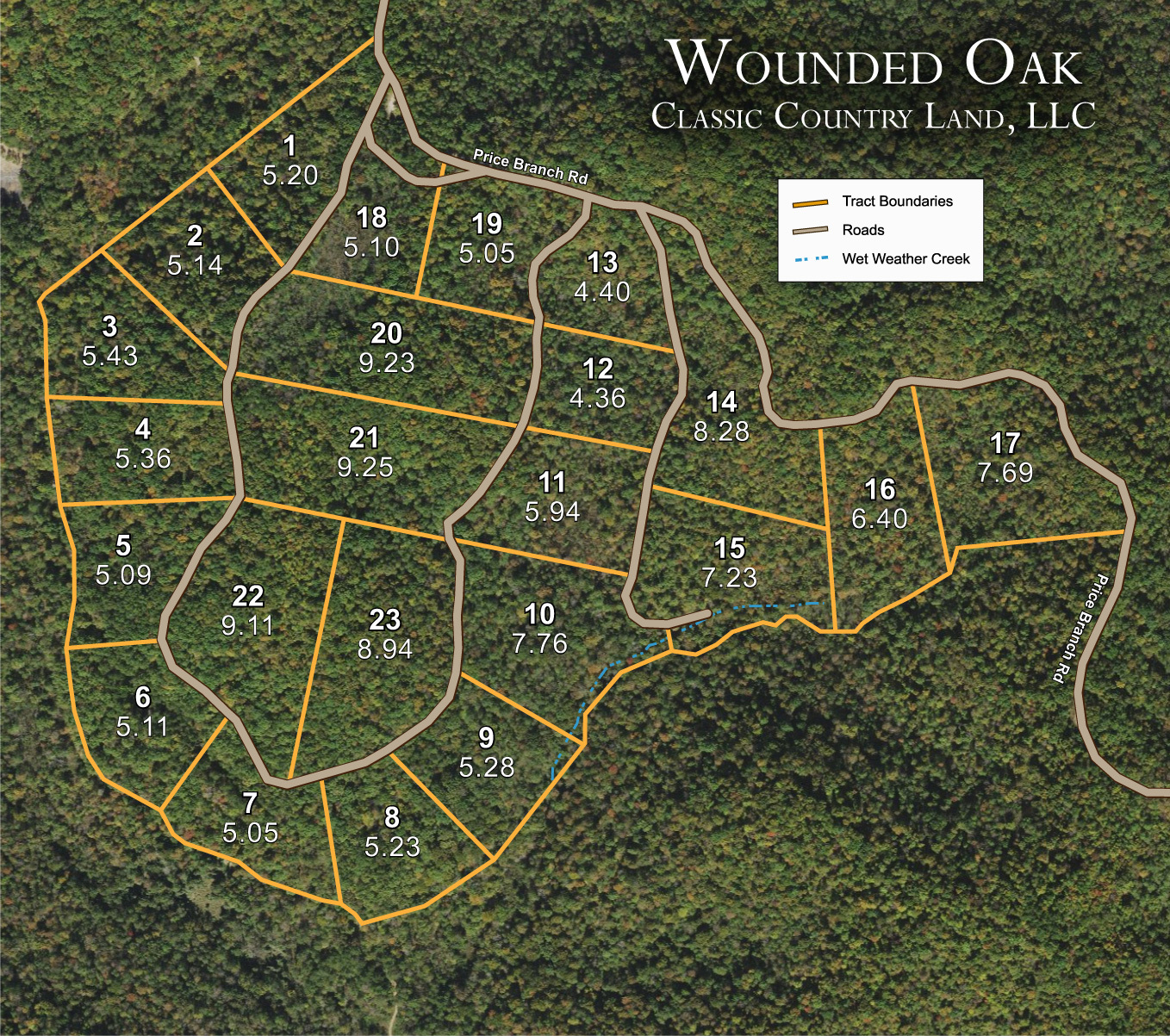 Wounded Oak satellite plat map
