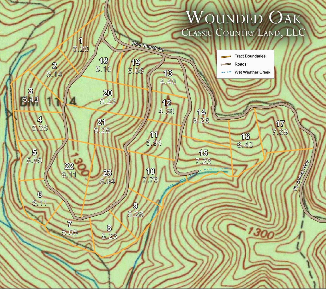 Wounded Oak topographic plat map