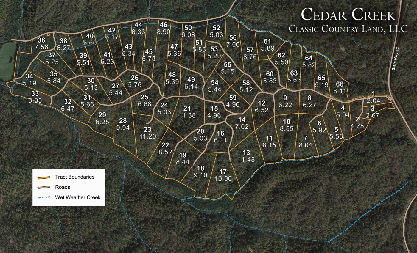 Cedar Creek satellite plat map