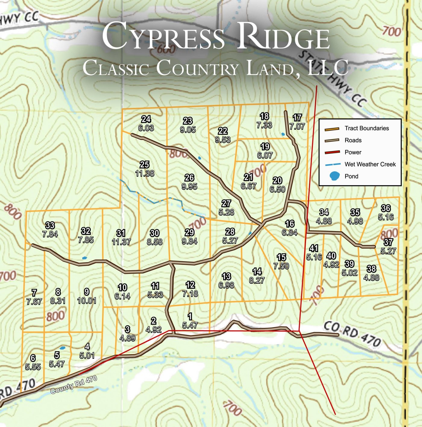 Cypress Ridge topographic plat map
