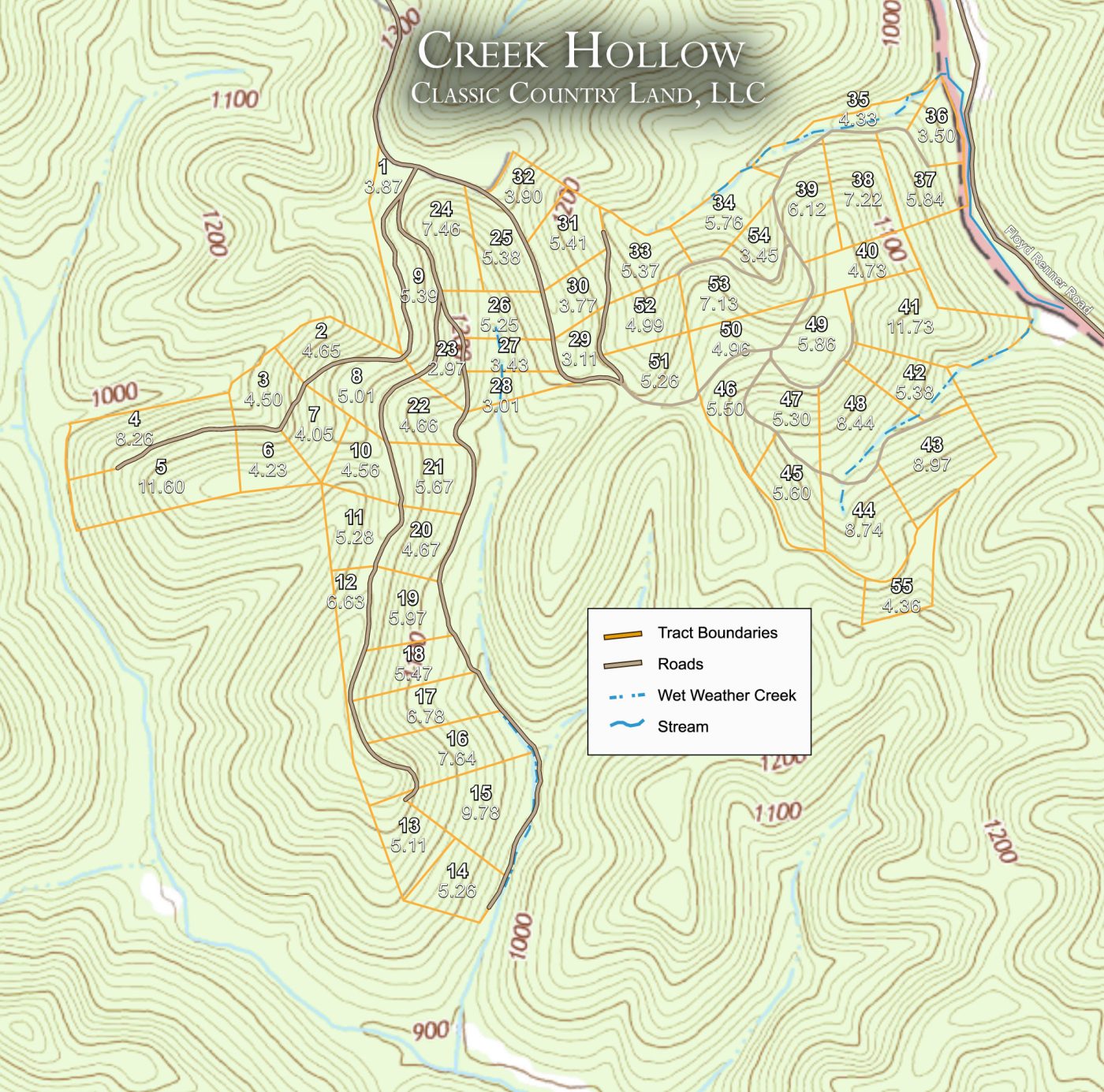 Creek Hollow Phase I topographic plat map
