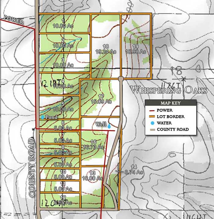 Whispering Oaks topographic plat map