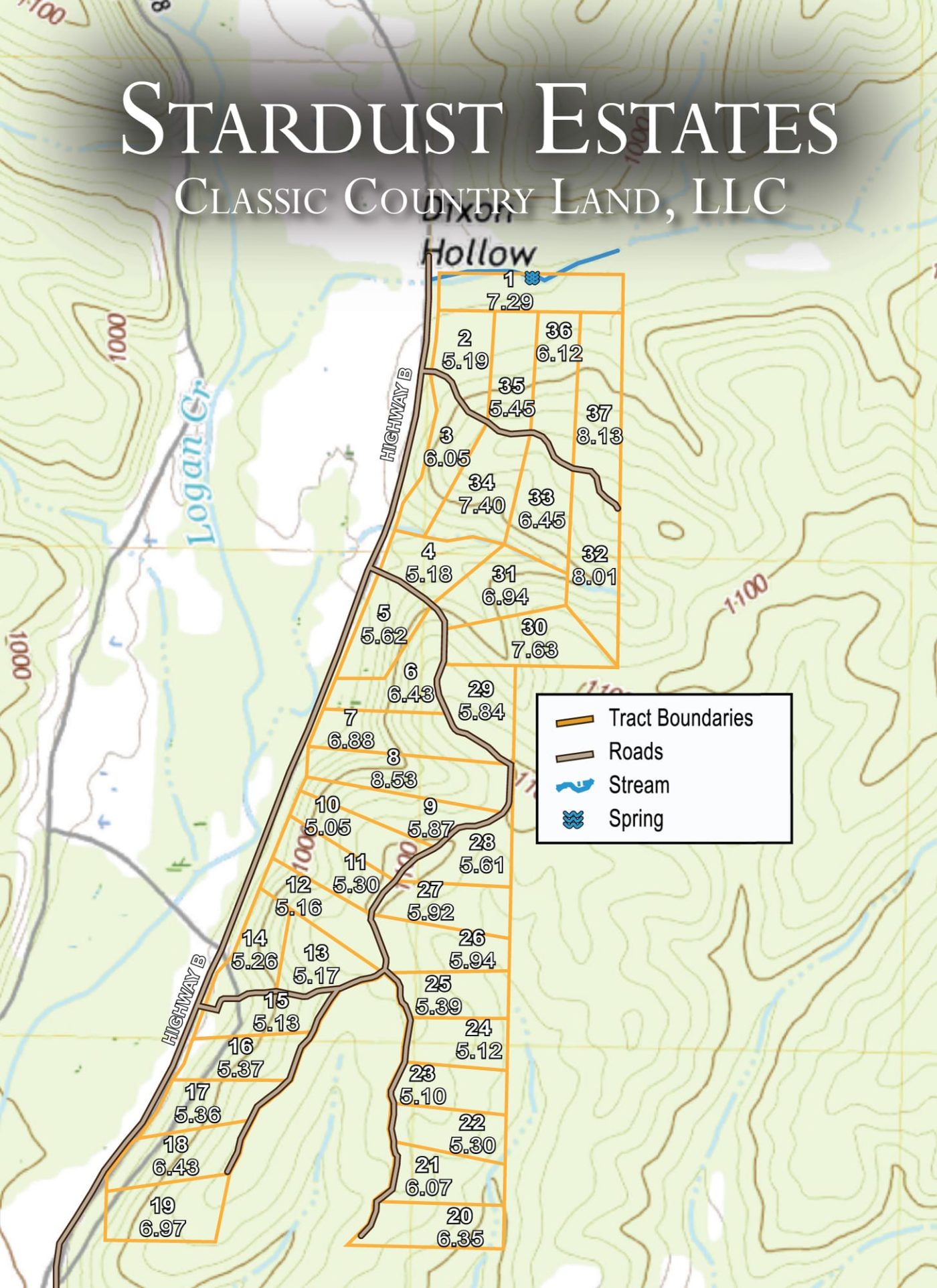 Stardust Estates topographic plat map